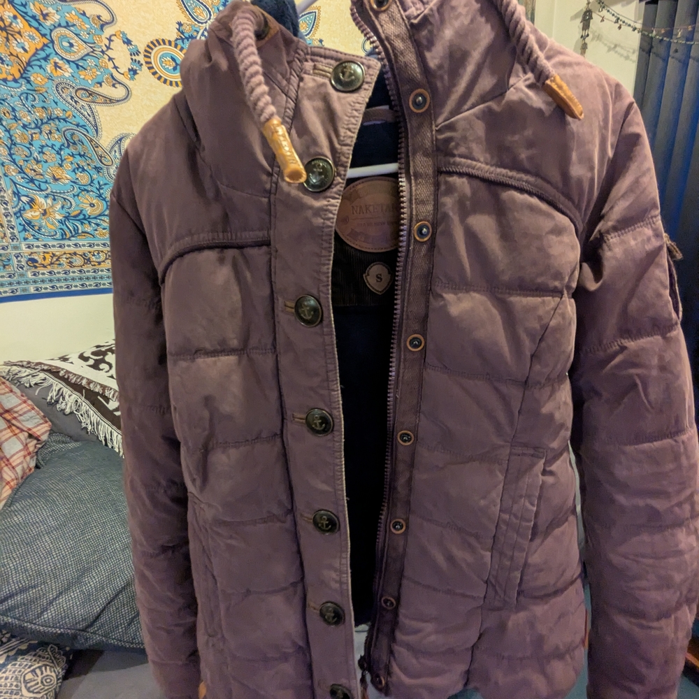 Naketano BREAKFAST CLUB Purple Quilted Puffer Coat High Collar
